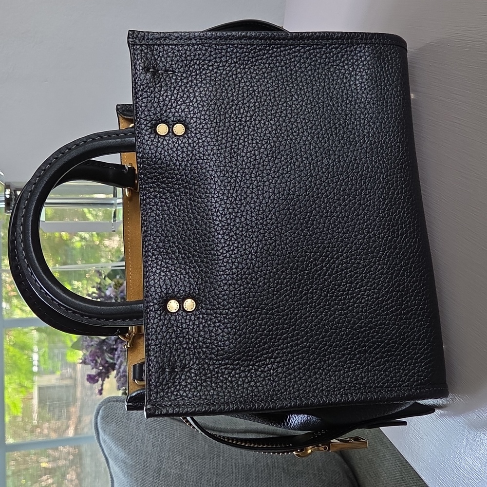 COACH Rogue 25 Black Tea Rose Leather Crossbody Bag - Picture 6 of 16